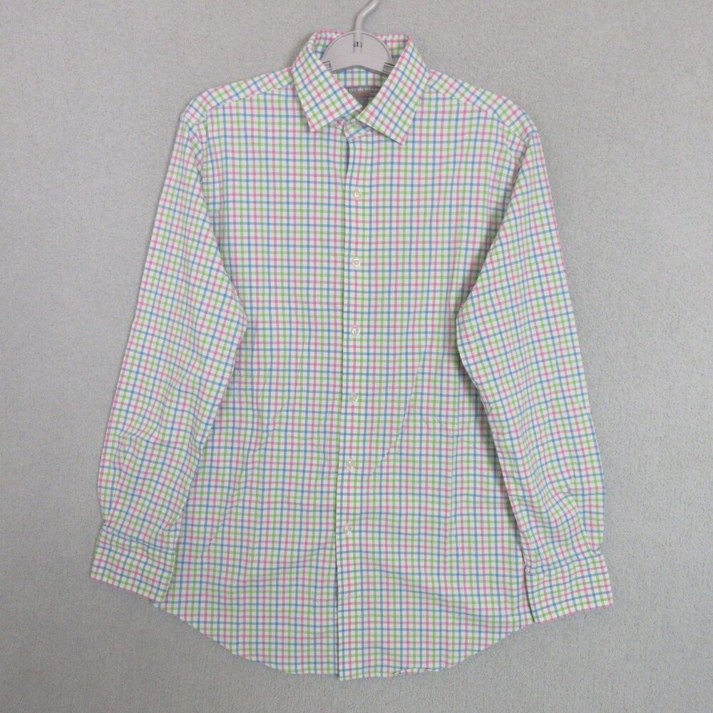 Peter Millar Dress Shirt Mens M Wicking Long Sleeve‎ Check Plaid Classic Preppy